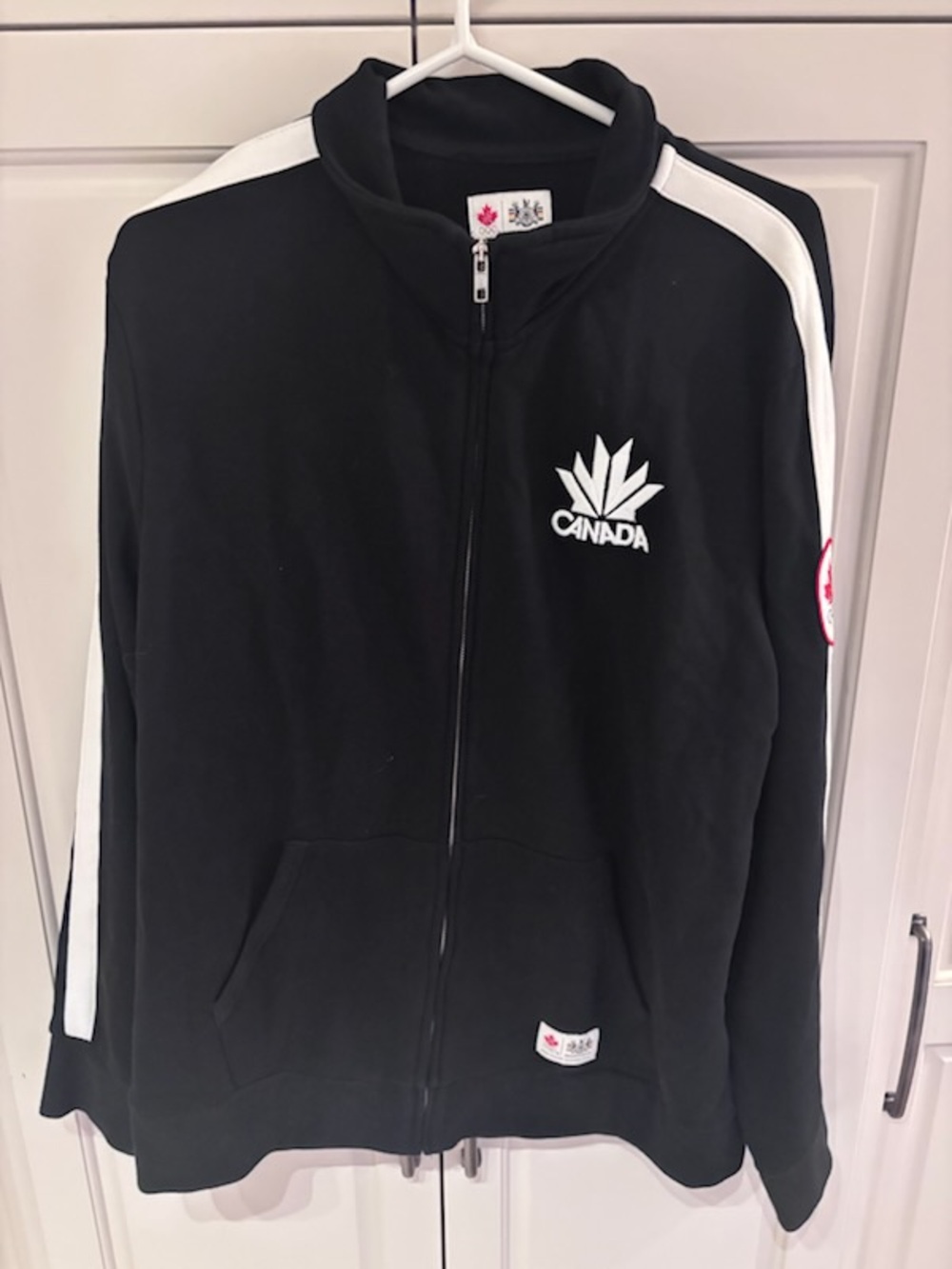Canada Embroidered Black and White Varsity Track Jacket Hudson Bay Olympics lrg